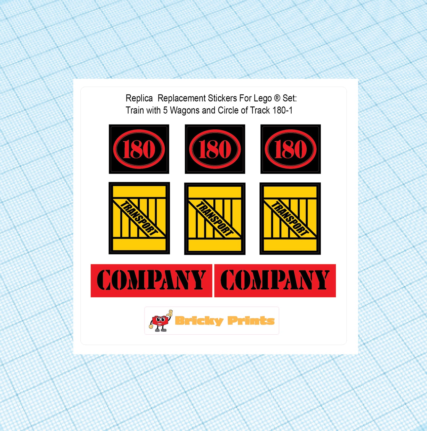 Replica Replacement sticker Set: 4.5 Volt Train with 5 Wagons and Circle of Track 180