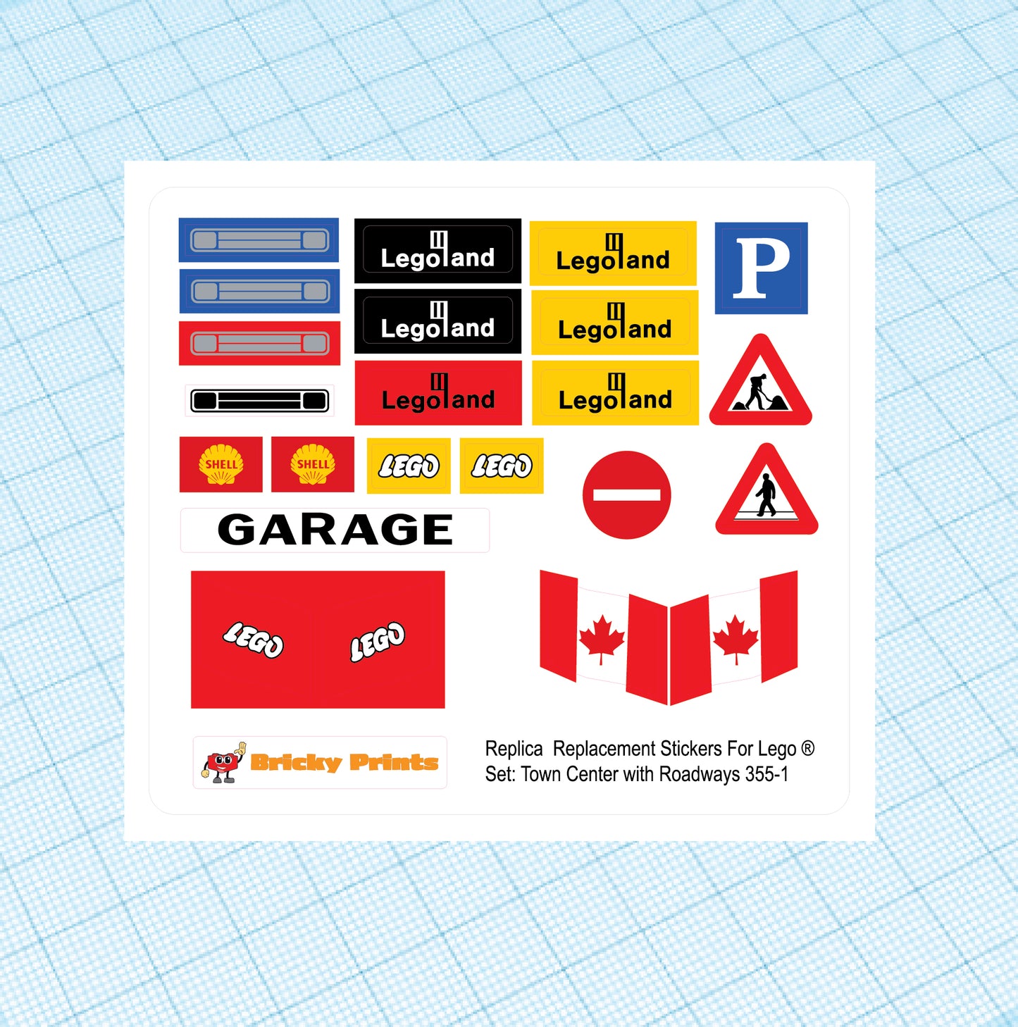 Replica Replacement sticker set: Town Center Set with Roadways 355