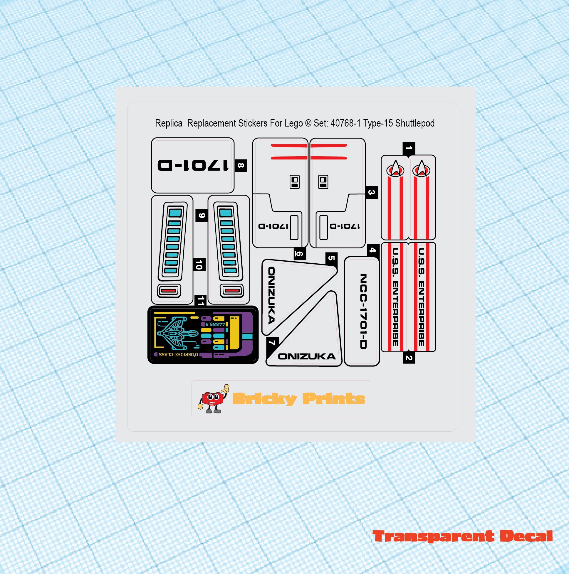 Replica Replacement sticker set: Type-15 Shuttlepod 40768 – Bricky