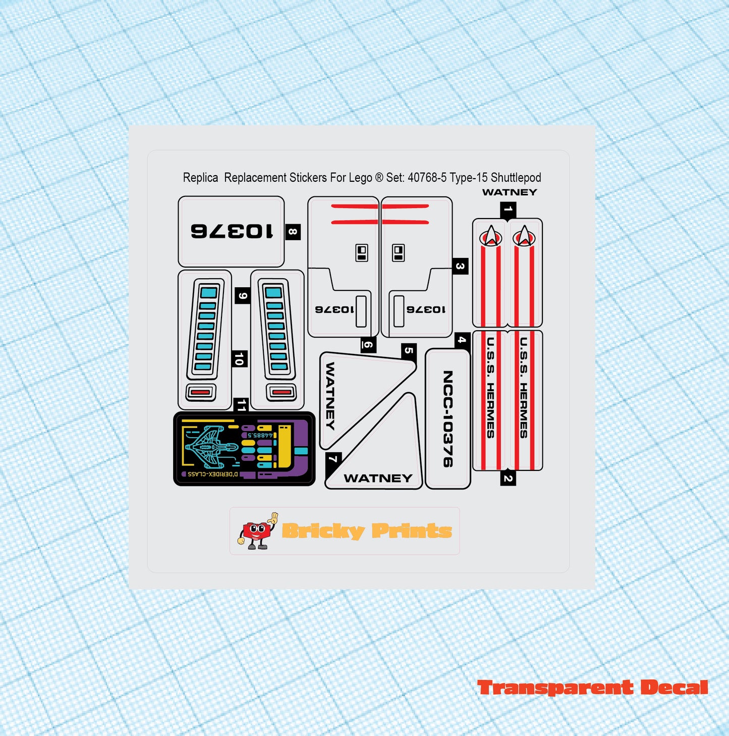 Replica Replacement sticker set: Type-15 Shuttlepod 40768-2 Alternative: WATNEY