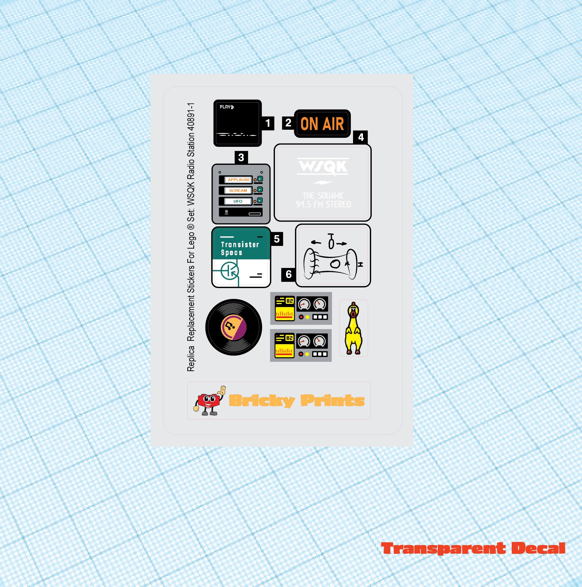 Replica Replacement sticker set: WSQK Radio Station 40891 – Bricky