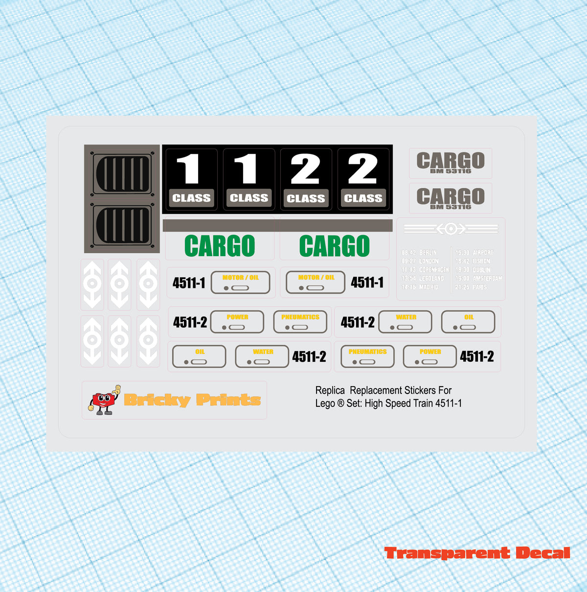 Replica Replacement sticker Set: 9 Volt High Speed Train 4511