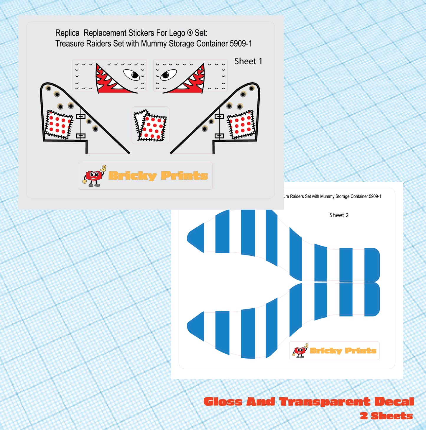 Replica Replacement sticker Set: Treasure Raiders set with Mummy Storage Container 5909