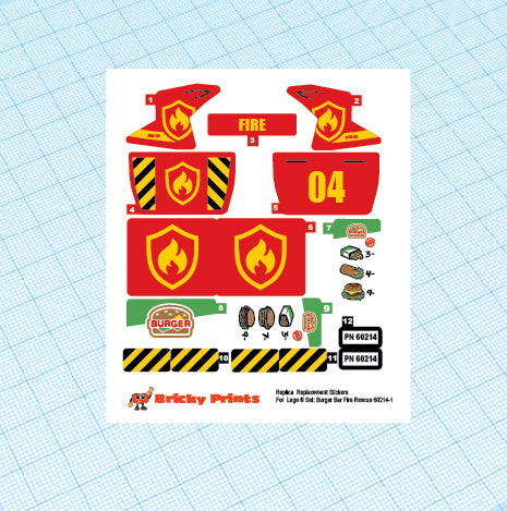 Replica Replacement sticker Set: City Fire Burger Bar Fire Rescue 60214