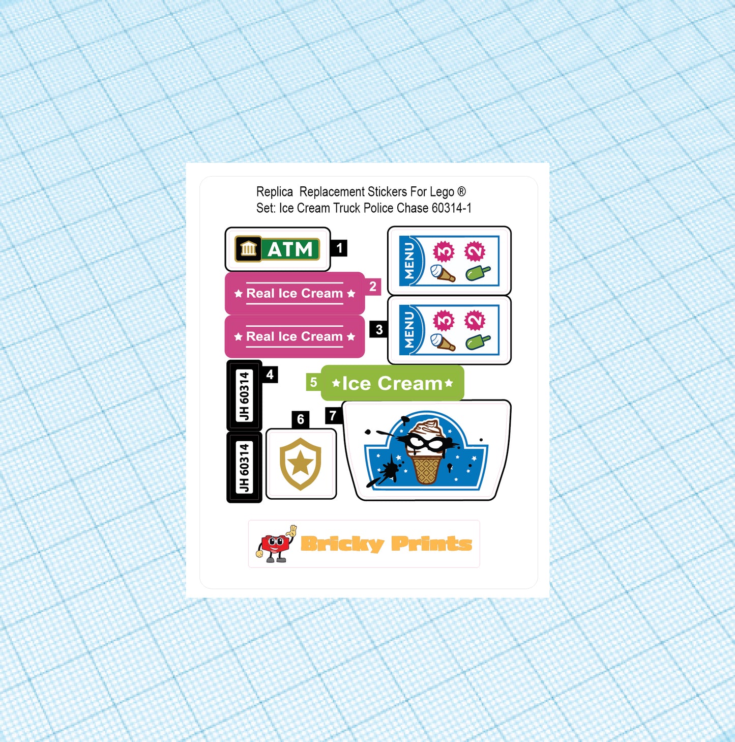 Replica Replacement sticker set: City Police Ice Cream Truck Police Chase 60314