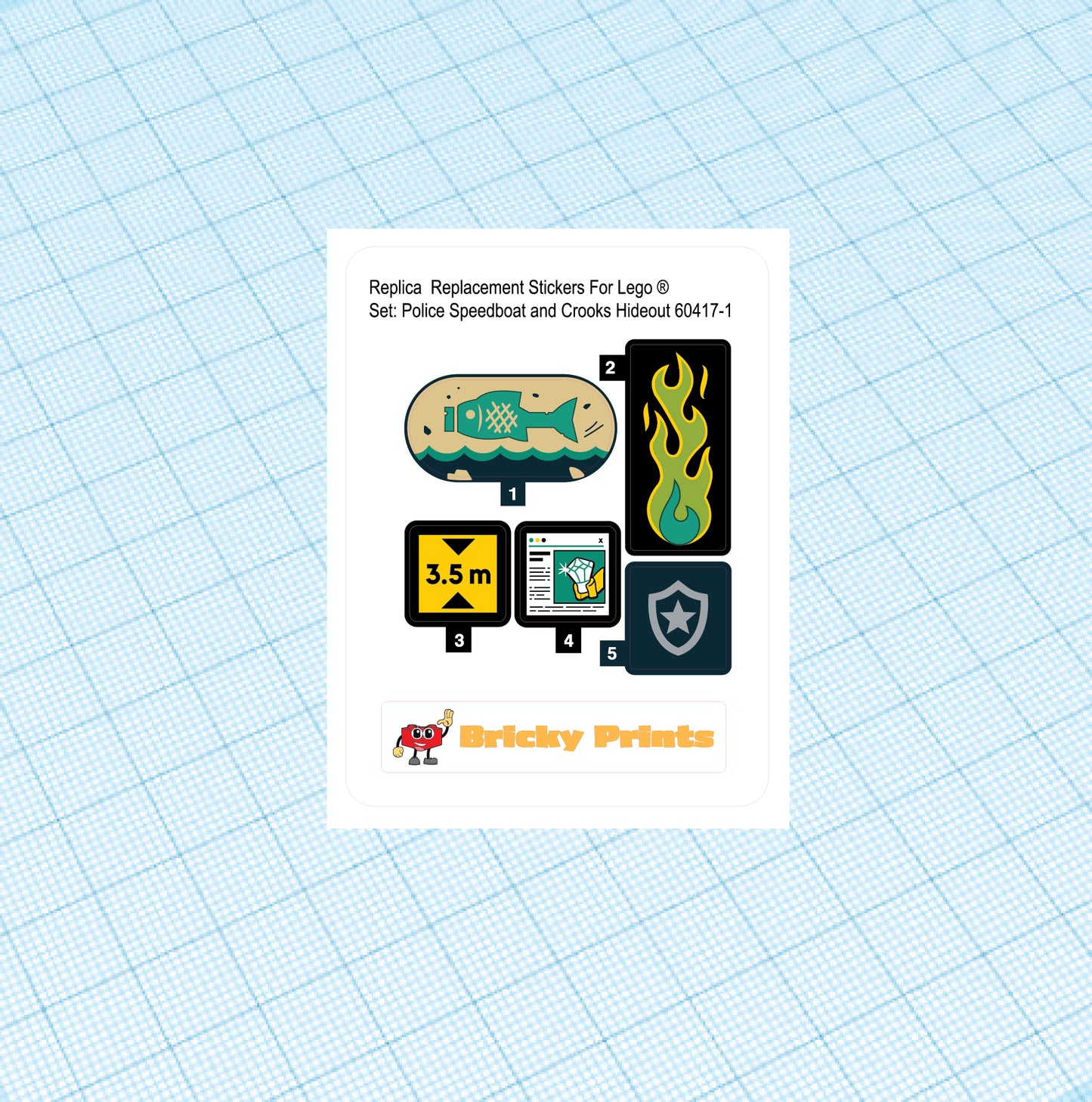 Replica Replacement sticker set: City Police Speedboat and Crooks' Hideout 60417