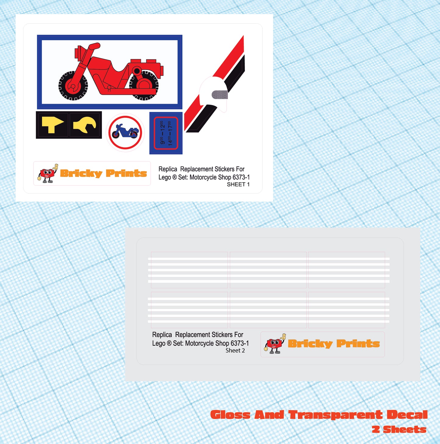 Replica Replacement sticker set: Classic Town Traffic Town Motorcycle Shop 6373