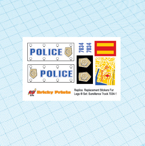 Replica Replacement sticker Set: Classic Town World City Surveillance Truck 7034