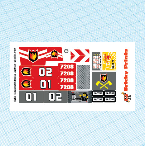 Replica Replacement sticker Set: City Fire 7208 - Fire Station