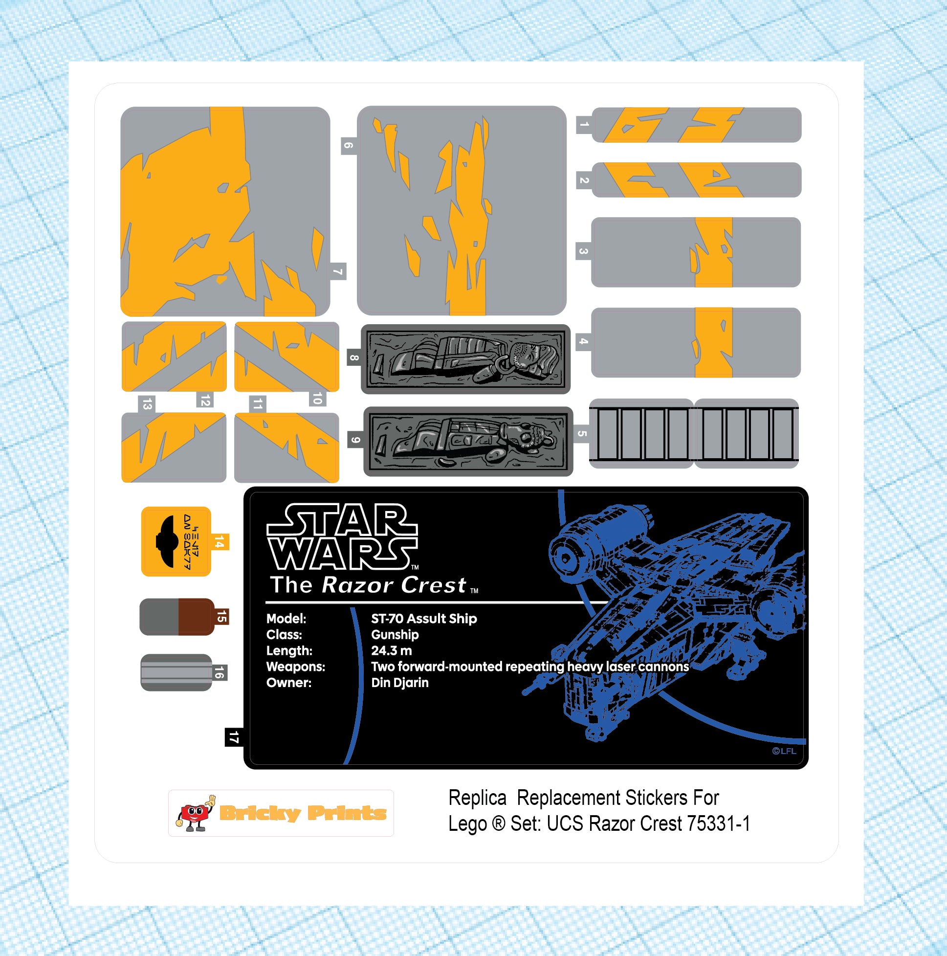 Replica Replacement sticker Set: UCS Razor Crest 75331 – Bricky Prints