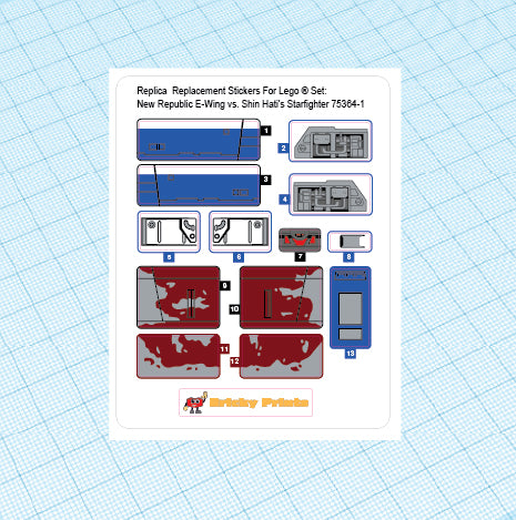 Replica Replacement sticker Set: New Republic E-Wing vs. Shin Hati's Starfighter 75364