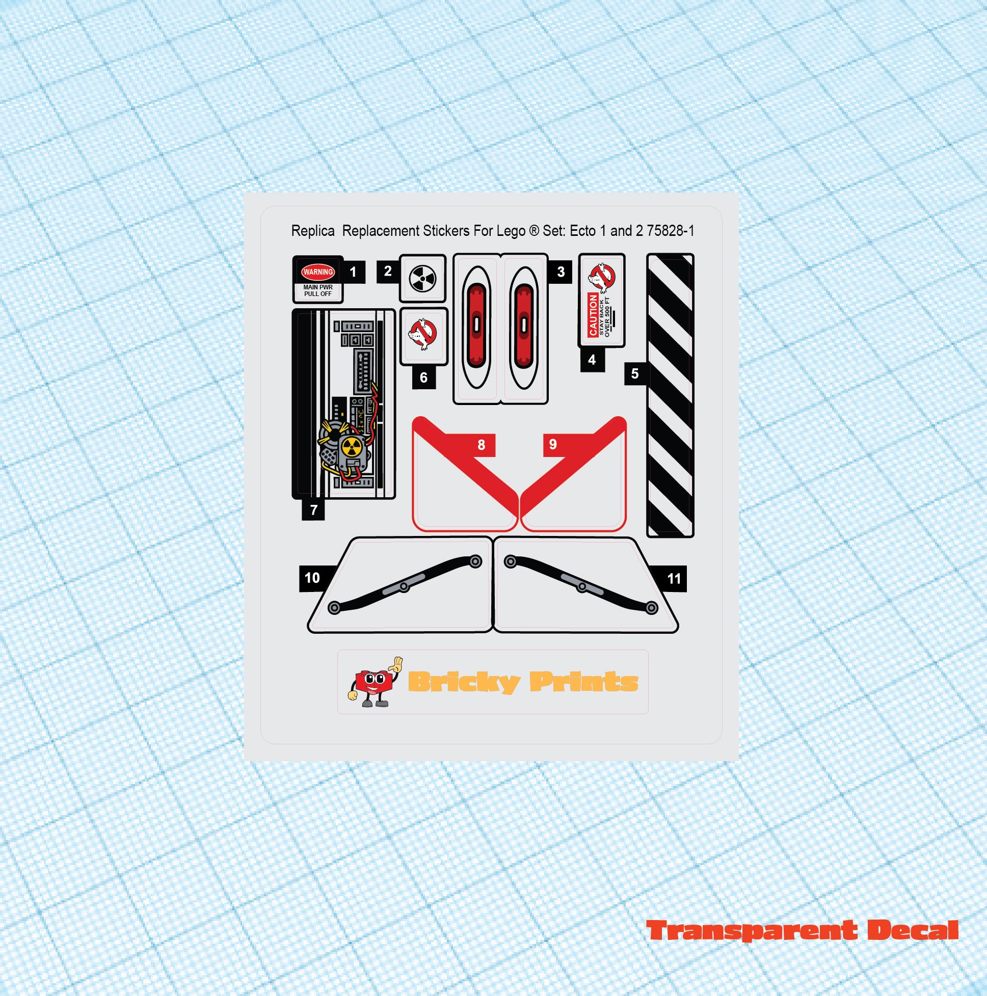 Replica Replacement sticker set: GB Ecto-1 and 2 75828 – Bricky Prints
