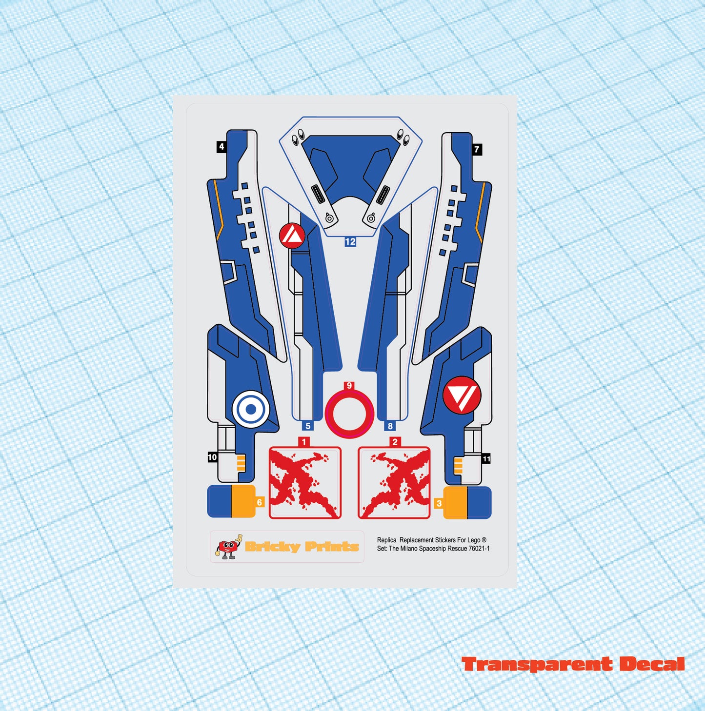 Replica Replacement sticker Set: The Milano Spaceship Resque 76021