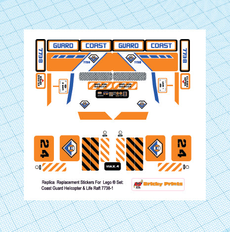 Replica Replacement sticker Set: City Coast Guard 7738 - Coast Guard Helicopter & Life Raft