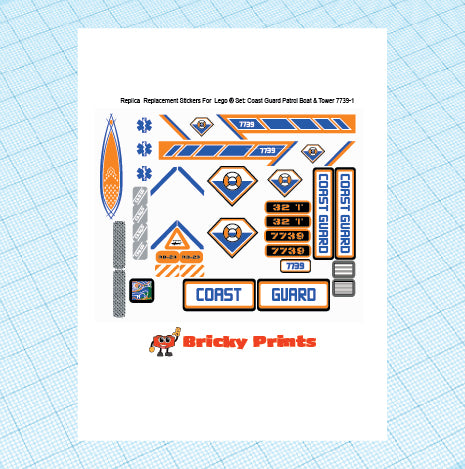 Replica Replacement sticker Set: City Coast Guard 7739 - Coast Guard Patrol Boat & Tower