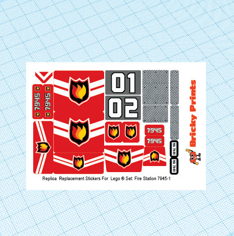 Replica Replacement sticker Set: City Fire 7945 - Fire Station