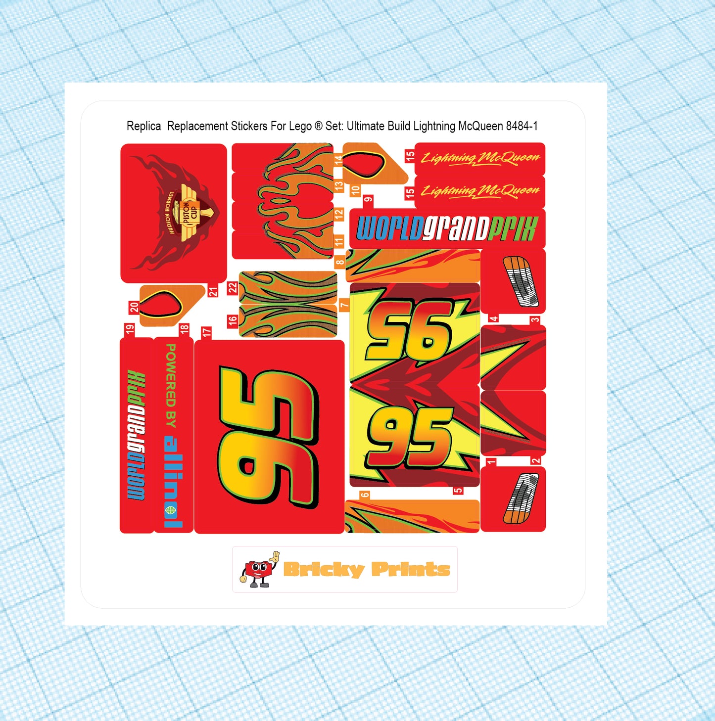 Replica Replacement sticker set: Ultimate Build Lightning McQueen 8484