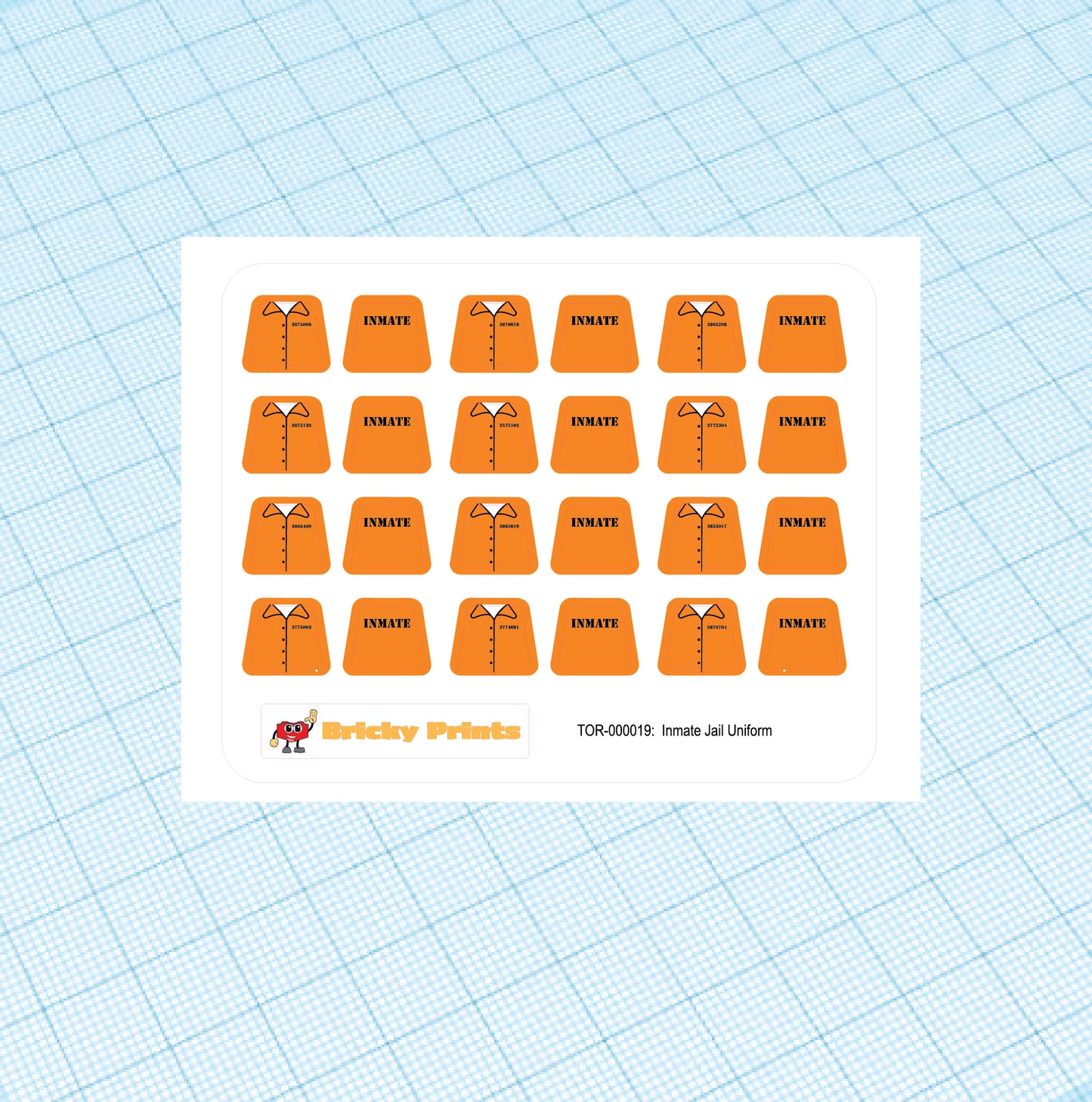 Custom Mini Figure Torso Sticker: Inmate Jail Uniform