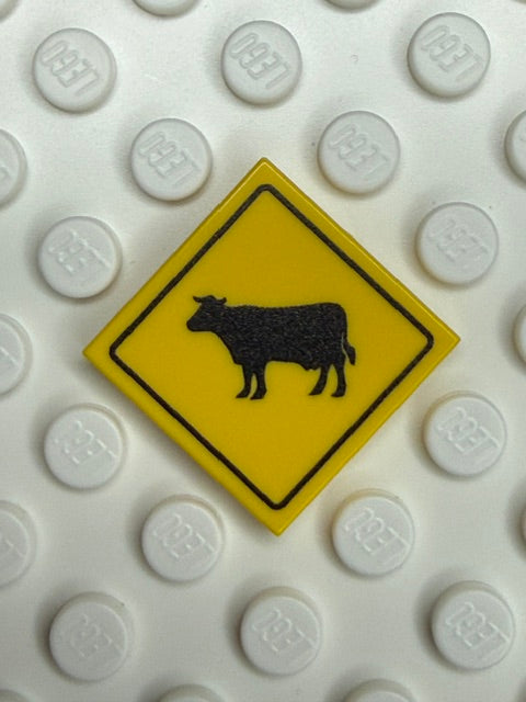 Warning Sign 2x2 Tile: Cow Crossing Sign