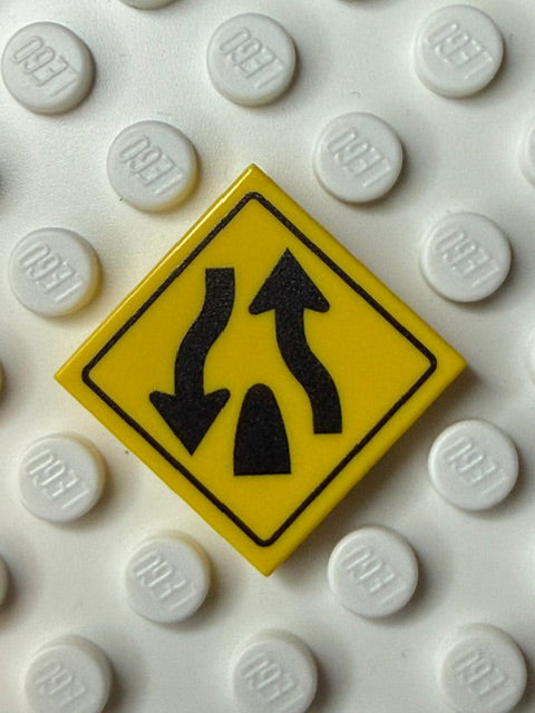 Warning Sign 2x2 Tile: Divided Highway Begins Sign