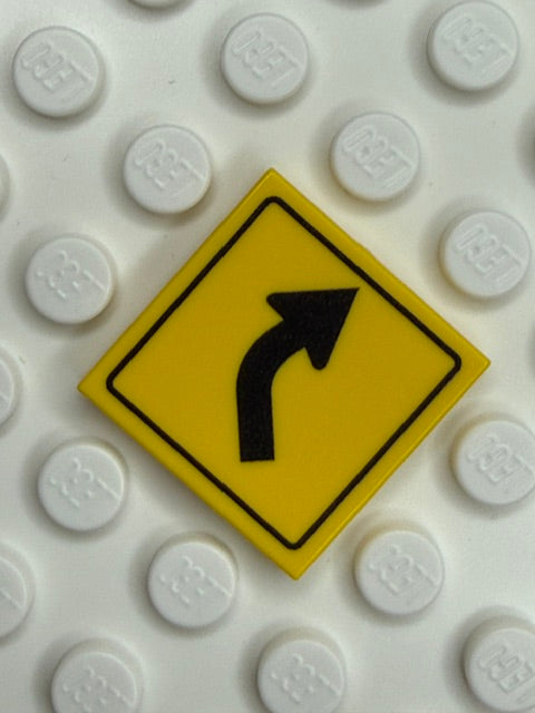 Warning Sign 2x2 Tile: Right Curve Ahead Sign