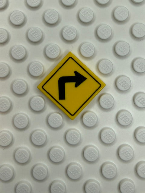 Warning Sign 2x2 Tile: Right Turn Ahead Sign