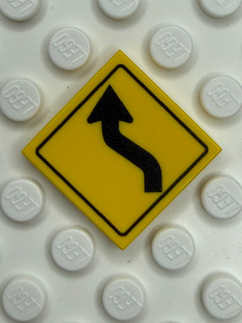 Warning Sign 2x2 Tile: Left Reverse Curve Sign