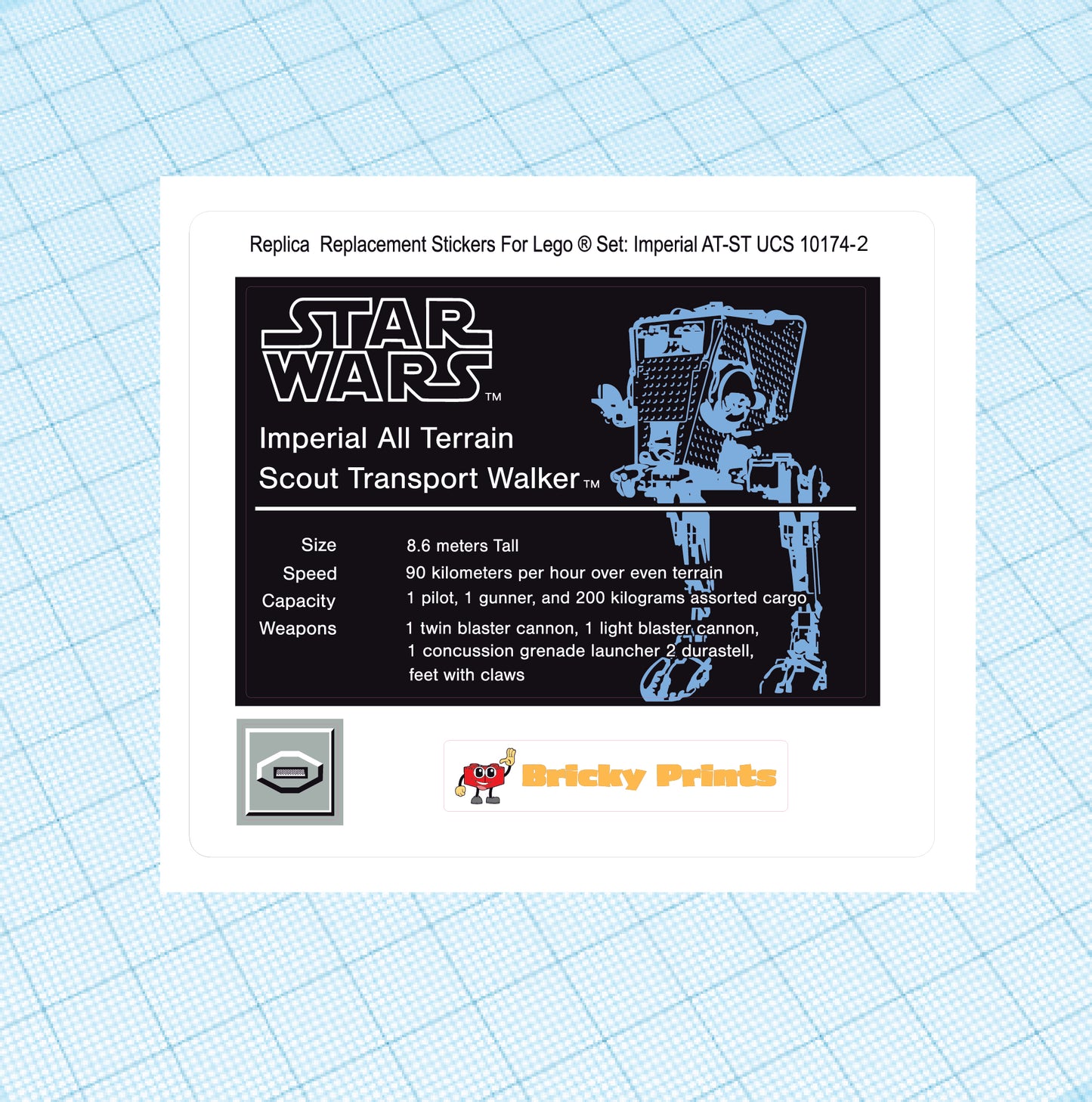 Replica Replacement sticker Set: Imperial AT-ST UCS 10174 Blue Version