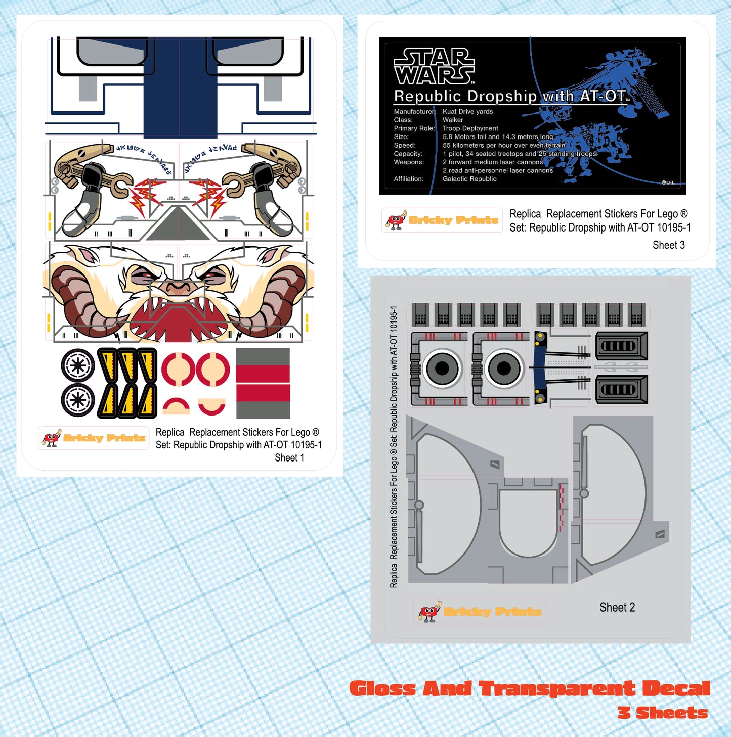 Replica Replacement sticker Set: Republic Dropship with AT-OT 10195