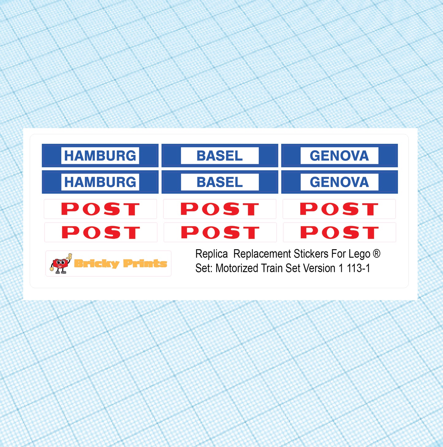 Replica Replacement sticker Set: 4.5 Volt Motorized Train Set Version 1 113-1