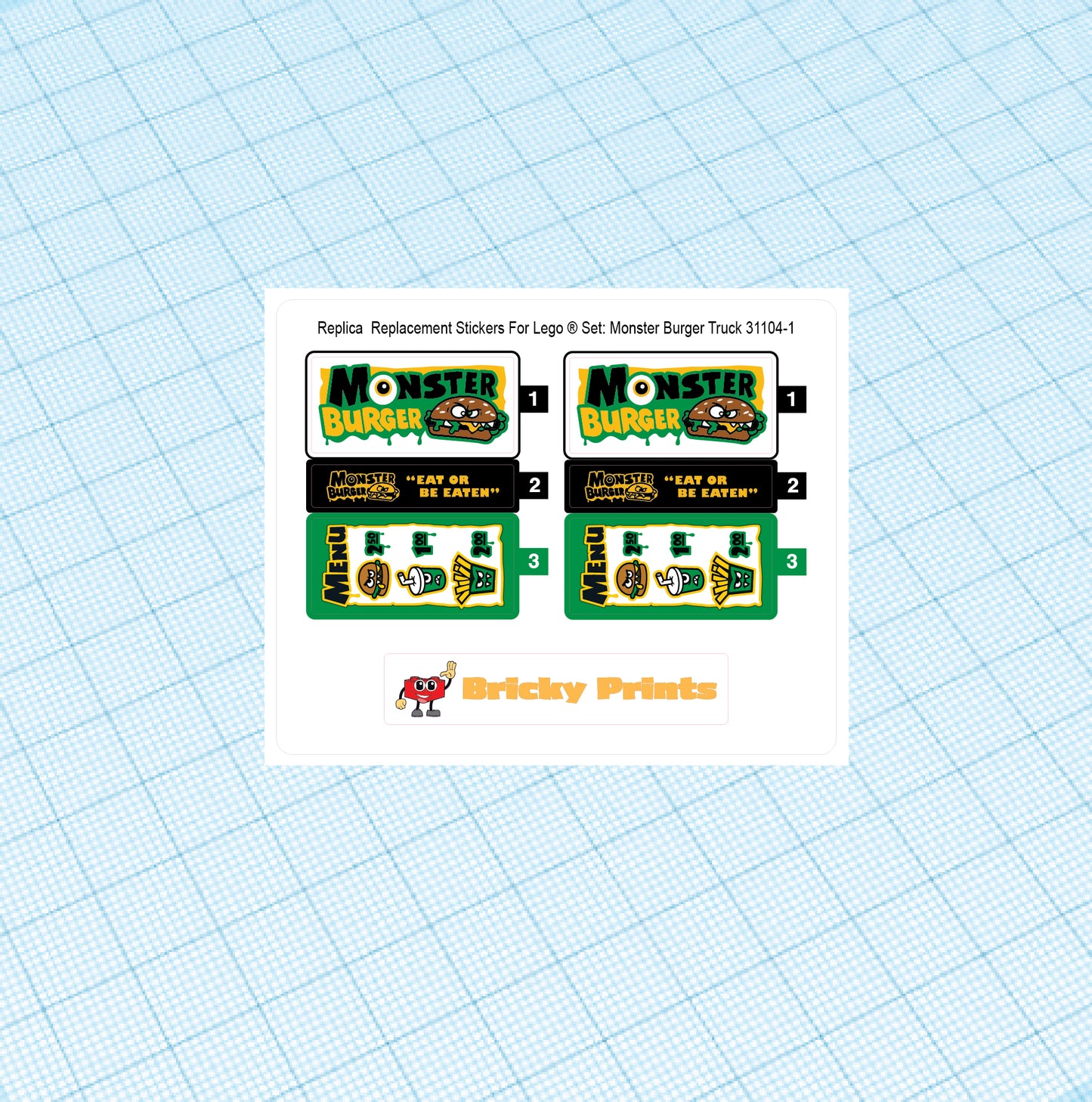 Replica Replacement sticker set: Creator Race Monster Burger Truck 31104