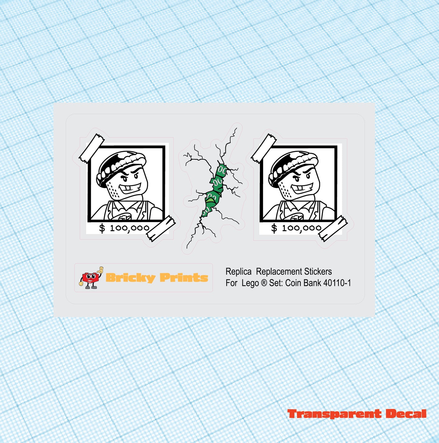 Replica Replacement sticker set:  City Police Coin Bank 40110