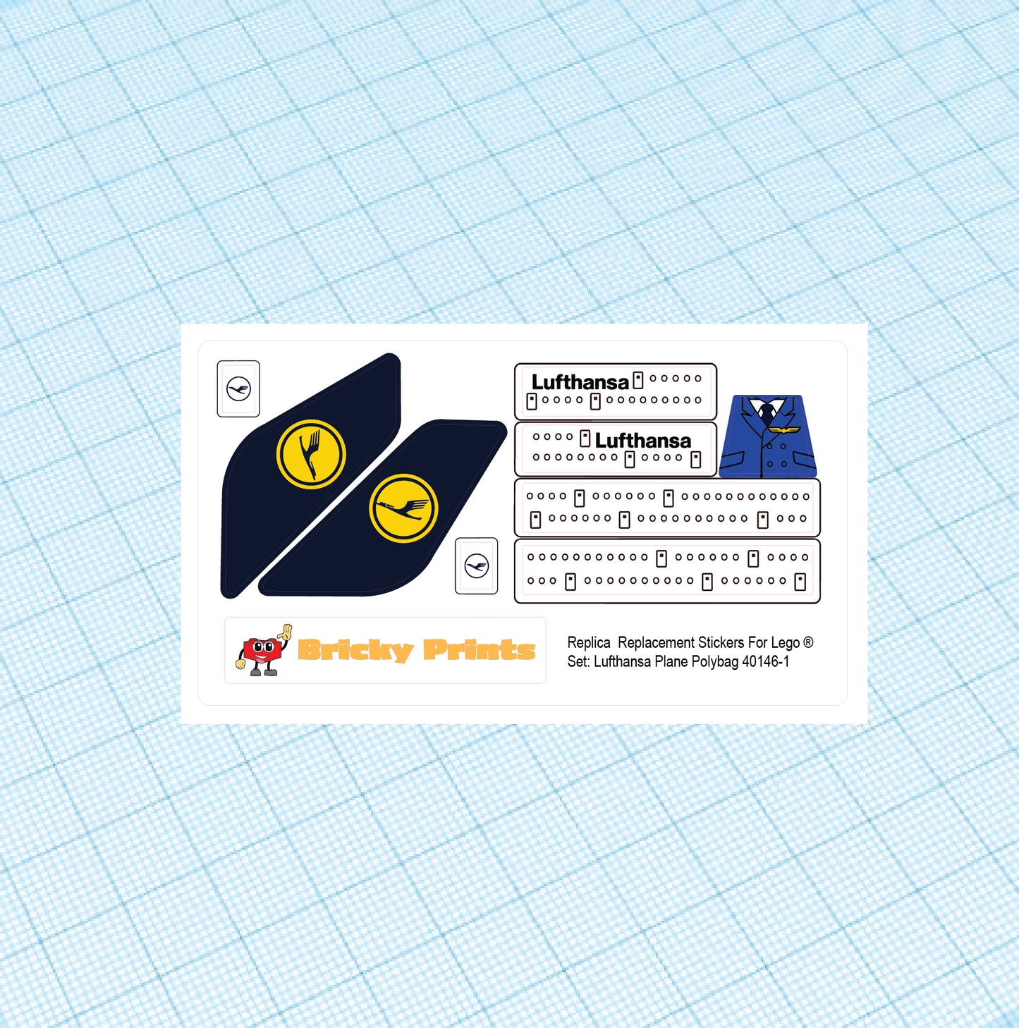 Replica Replacement sticker set: Creator Lufthansa Plane polybag 40146