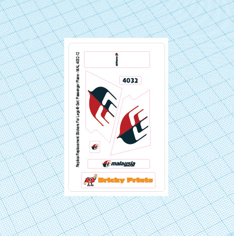 Replica Replacement sticker Set: Classic Town World City Passenger Plane - Malaysian Air Version 4032-12