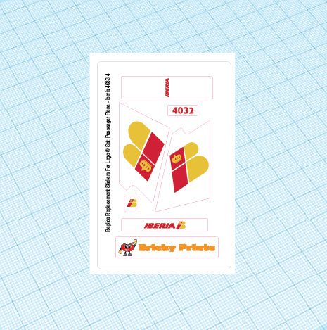 Replica Replacement sticker Set: Classic Town World City Passenger Plane - Iberia Version 4032-4
