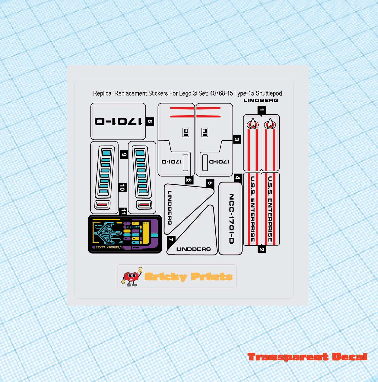 Replica Replacement sticker set: Type-15 Shuttlepod 40768-2 Alternative: LINDBERG