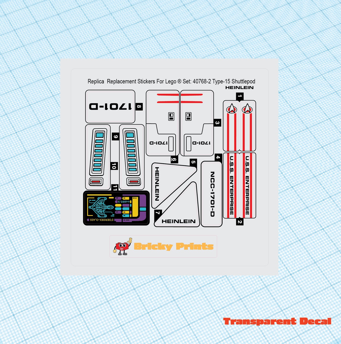 Replica Replacement sticker set: Type-15 Shuttlepod 40768-2 Alternative: HEINLEIN