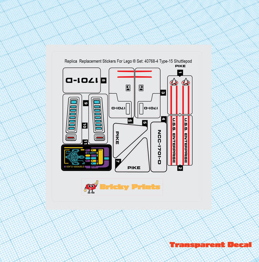 Replica Replacement sticker set: Type-15 Shuttlepod 40768-2 Alternative: PIKE