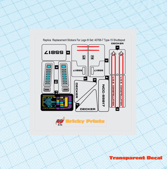 Replica Replacement sticker set: Type-15 Shuttlepod 40768-2 Alternative: DECKER
