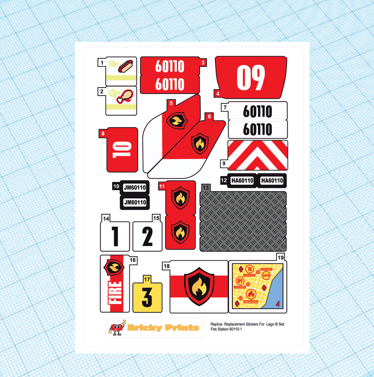 Replica Replacement sticker Set:  City Fire Station 60110