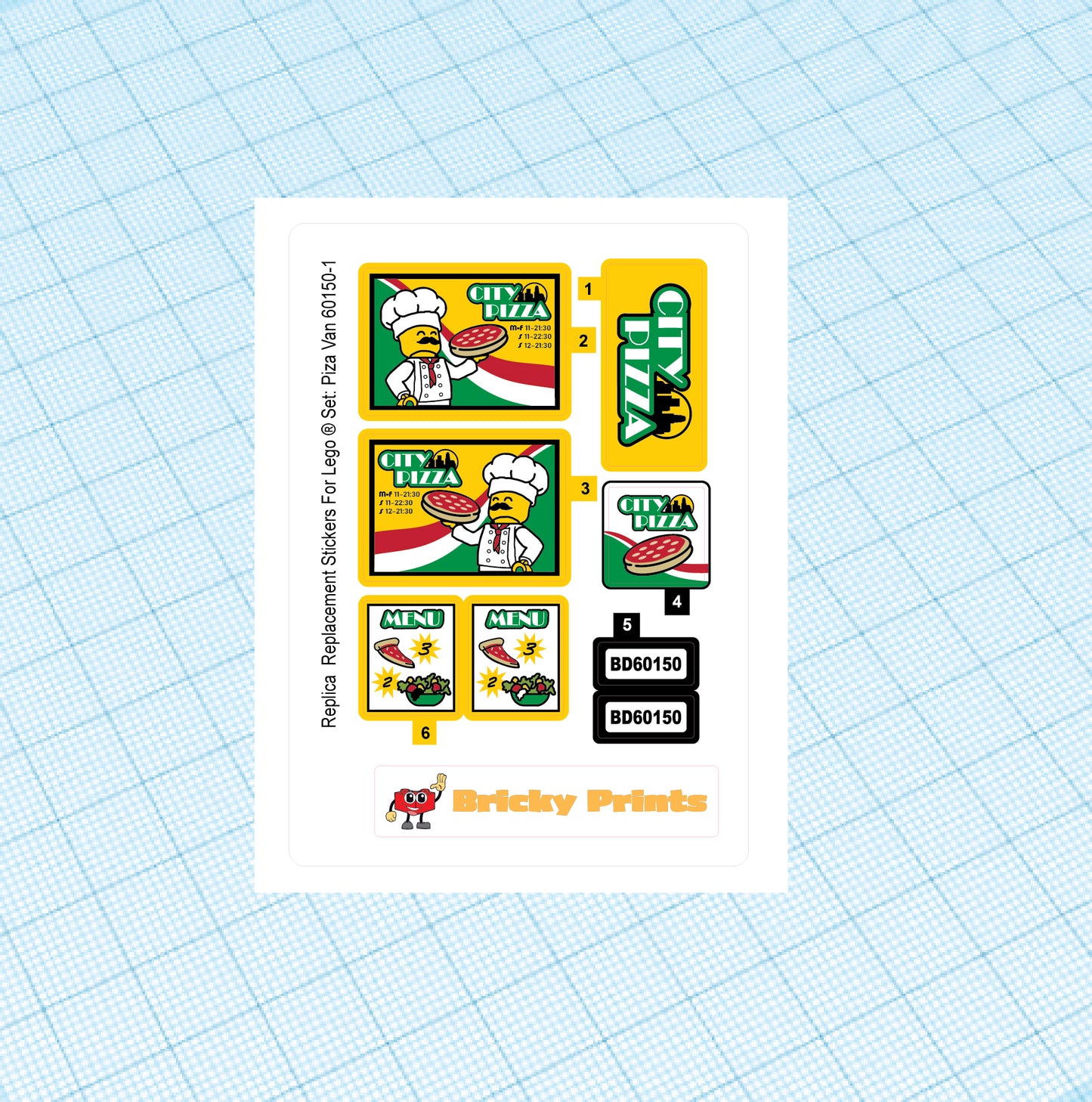 Replica Replacement sticker set: City Food & Drink Pizza Van 60150