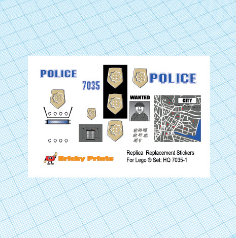 Replica Replacement sticker Set: Classic Town World City Police HQ 7035