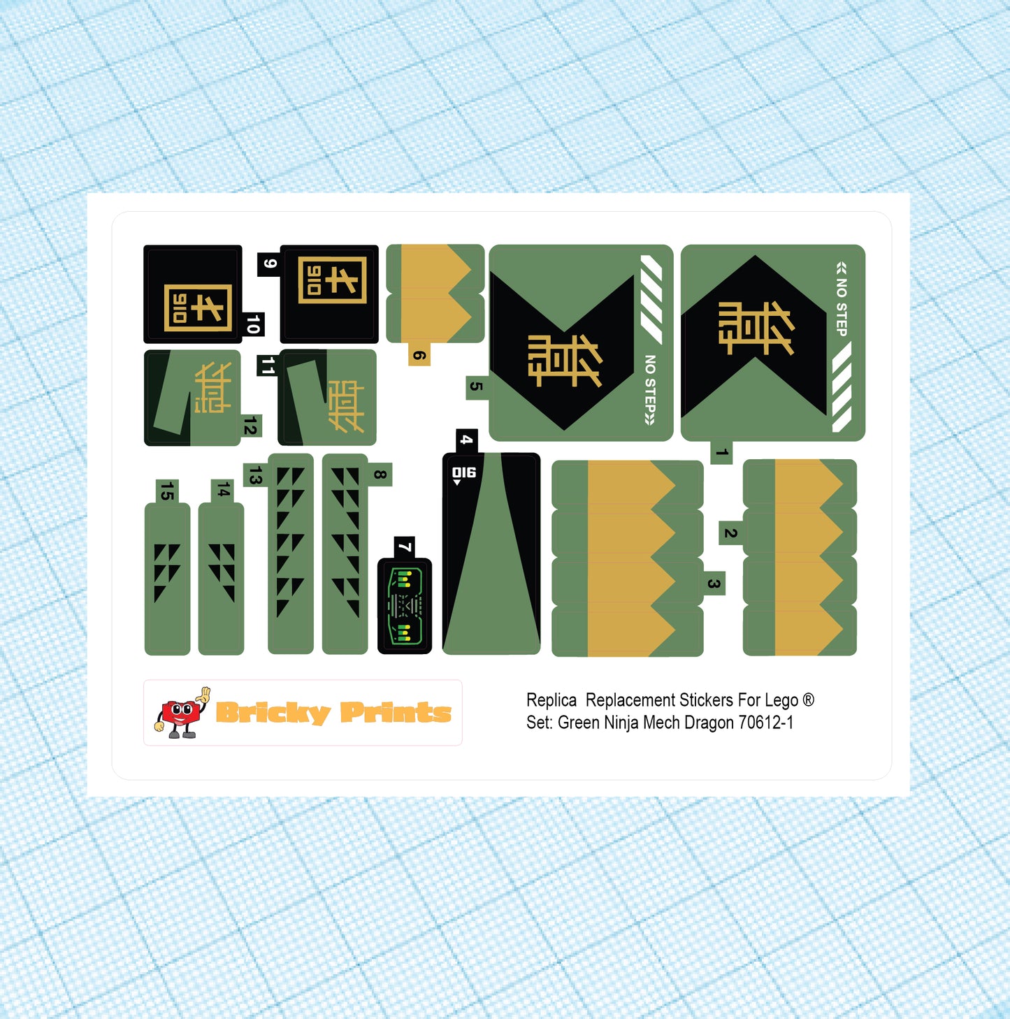 Replica Replacement sticker set: Green Ninja Mech Dragon 70612