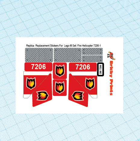 Replica Replacement sticker Set: City Fire 7206 - Fire Helicopter