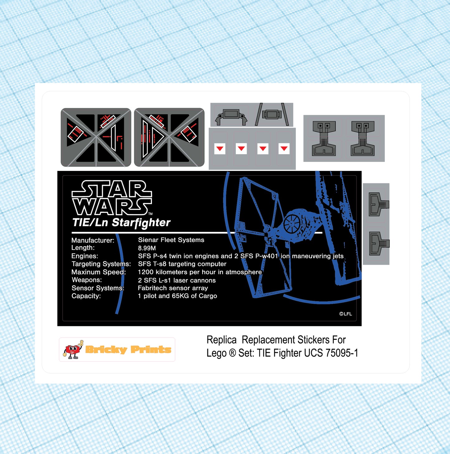 Replica Replacement sticker Set: UCS TIE Fighter 75095-1