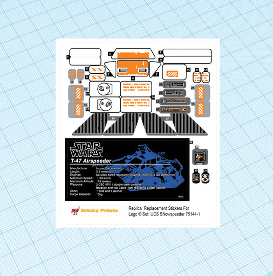 Replica Replacement sticker Set: UCS Snow Speeder 75144-1