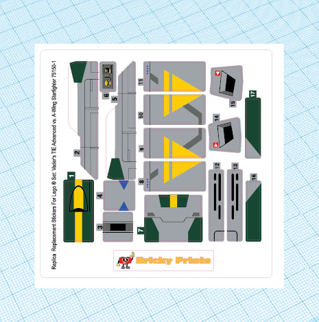 Replica Replacement sticker Set: Vader's TIE Advanced vs. A-Wing Starfighter 75150