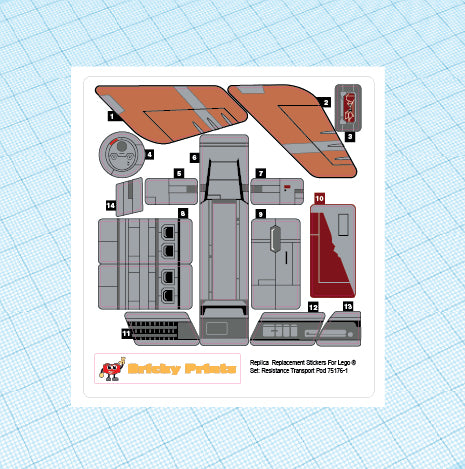 Replica Replacement sticker Set: Resistance Transport Pod 75176