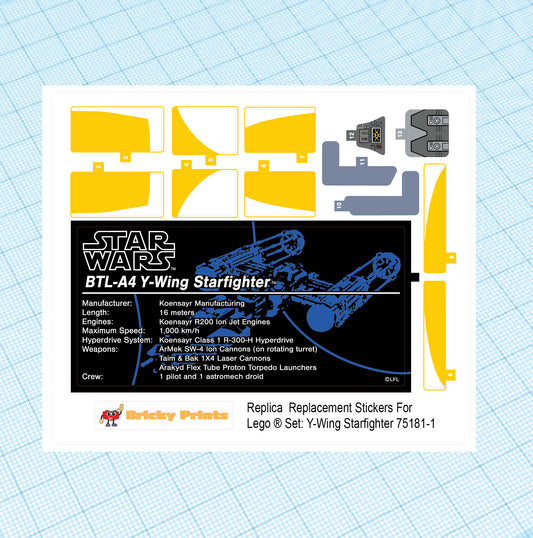 Replica Replacement sticker Set: UCS Y-Wing Starfighter 75181-1