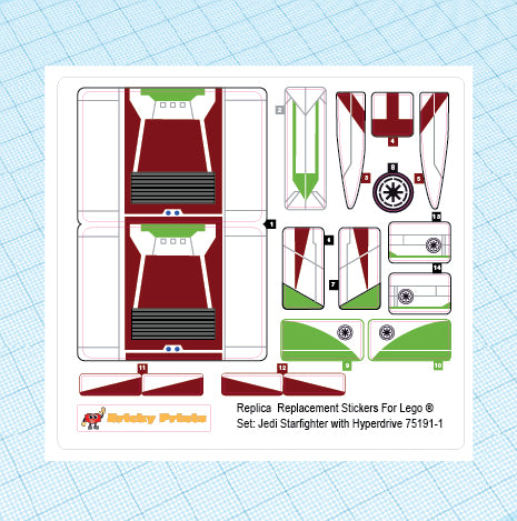 Replica Replacement sticker Set: Jedi Starfighter with Hyperdrive 75191